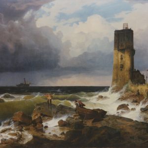 Achenbach, Andreas: Big marina with lighthouse, 1836