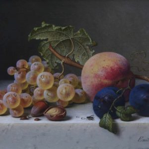 Preyer, Emilie: Still life with fruit on marble slab