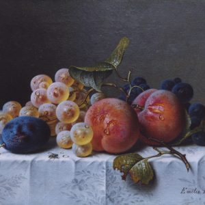 Preyer, Emilie: Still life with fruit with a bow tie