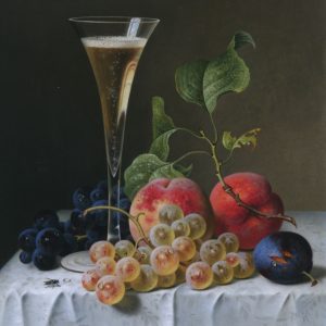 Preyer, Emilie: Still life with fruit with champagne glass