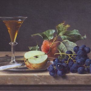 Preyer, Emilie: Still life with a glass and half an apple