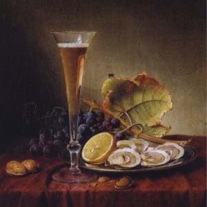 Preyer, Johann Wilhelm: Fruit still life with champagne glass, 1858