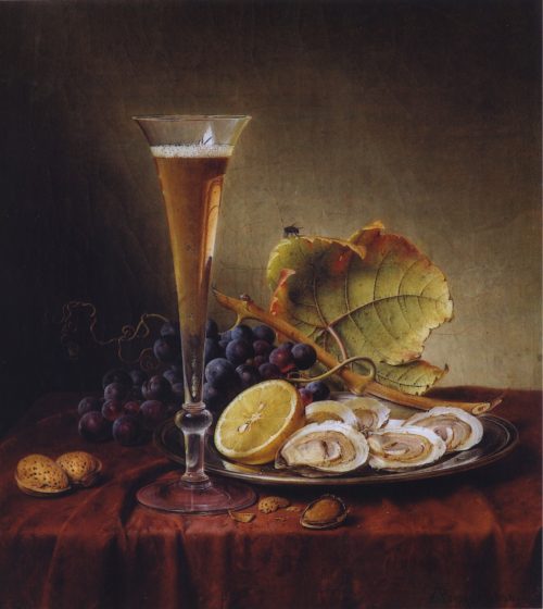 Preyer, Johann Wilhelm: Fruit still life with champagne glass, 1858