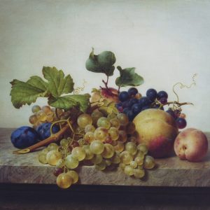 Preyer, Johann Wilhelm: Still life with fruit on marble slab, 1843