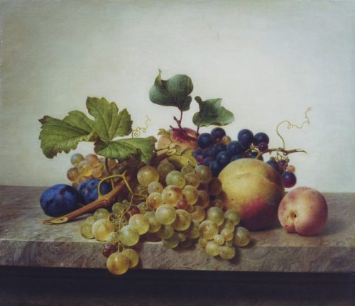 Preyer, Johann Wilhelm: Still life with fruit on marble slab, 1843
