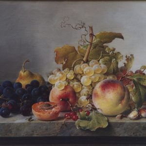 Preyer, Johann Wilhelm: Still life with fruits and nuts on marble table, 1879