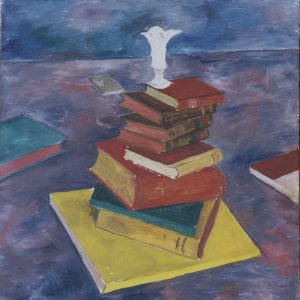 Walter Ophey: Bücherstillleben mit weißer Vase, um 1926