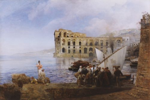 Achenbach, Oswald: Bay near Naples with the palace of Queen Johanna, 1878
