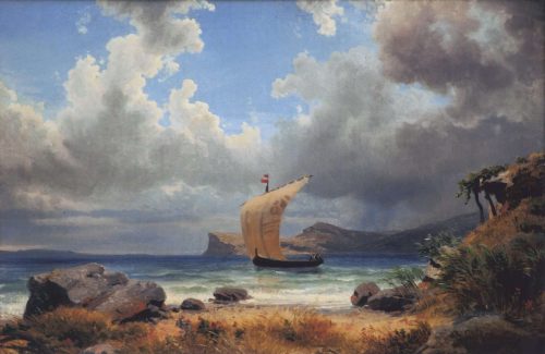 Achenbach, Oswald: Sailboat in an Italian bay, 1848