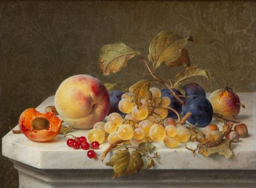 Johann Wilhelm Preyer: Früchtestillleben mit Trauben und Johannisbeeren, 1878
