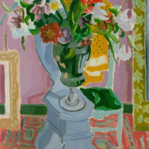 Cavaillès, Jules: Blumenbouquet auf blauem Schemel
