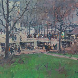 Lucas, Willy: Fassadenansicht hinter Bäumen, um 1916/17
