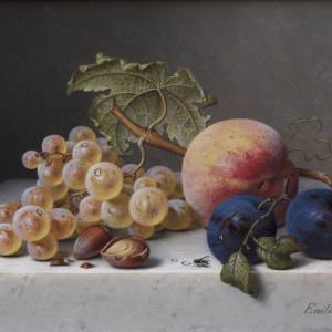 Emilie Preyer: Still life with fruit on marble slab