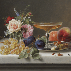 Emilie Preyer: Still life with roses and field flowers in a glass