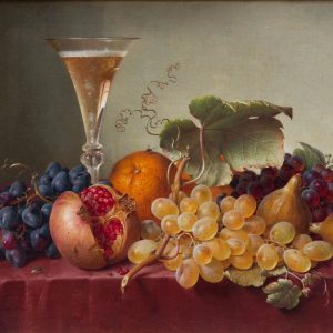 Johann Wilhelm Preyer: Stillleben mit Früchten und Champagnerglas, 1865